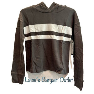 Nordstrom Kids Hooded Fleece Pullover S (7/8) Black Raven ~ White Stripes ✨NEW✨